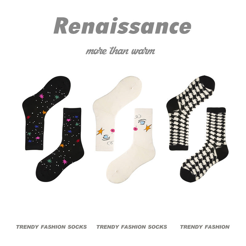 Renaissance Collection Women Socks 3 Pairs Bundle Instagram illustration Trendy Art Casual Socks 678787401025