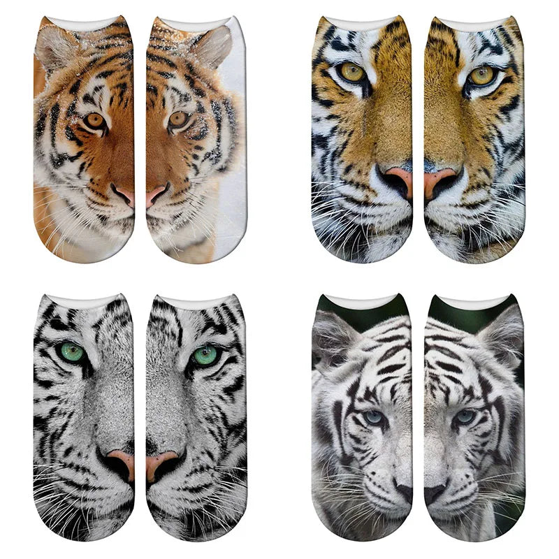 Funny Tiger Printed Socks Short Animal Women Socks Terror Novelty Socks Fashion Cute Low Cut Design Ankle Socks 5ZWS65