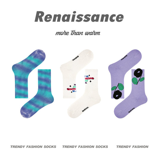 Renaissance Collection Women Socks 3 Pairs Bundle Flower Print Crew Socks 737707175027