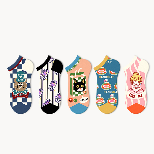 Women Socks 5 Pairs Bundle Summer Cartoon Breathable Ankle Socks 675103377865
