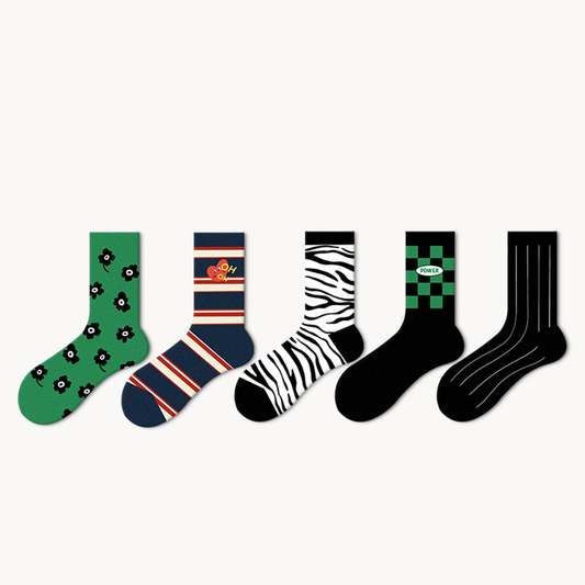 Women Socks Chessboard Zebra Stripe Print Summer Colourful Mid calf Socks 671422910968