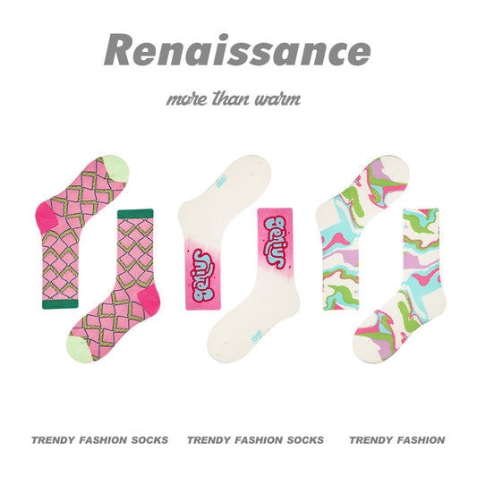 Renaissance Collection Women Socks 3 Pairs Bundle Ins Trendy Colourful Breathable Casual socks