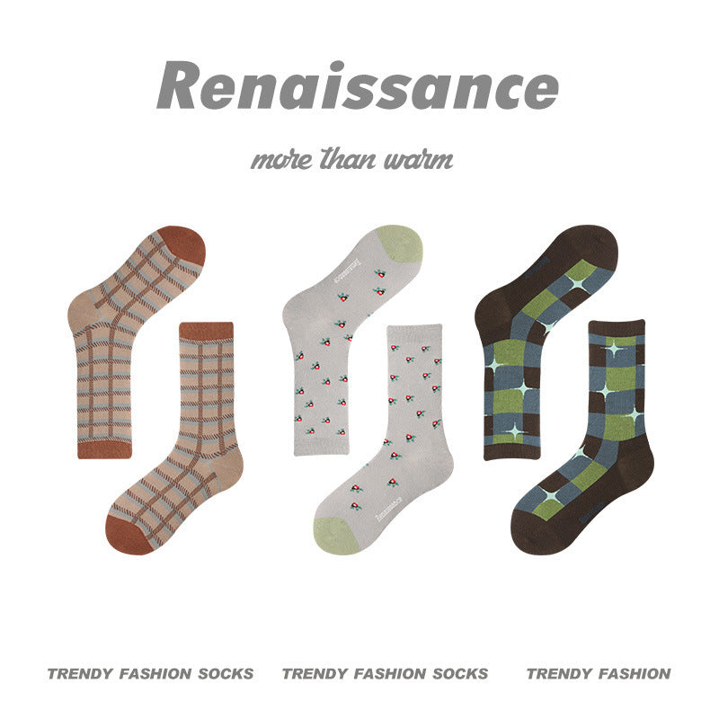 Renaissance Collection Women Socks 3 Pairs Bundle Star Flower Puppy Print Mid-Calf Socks 678428856013