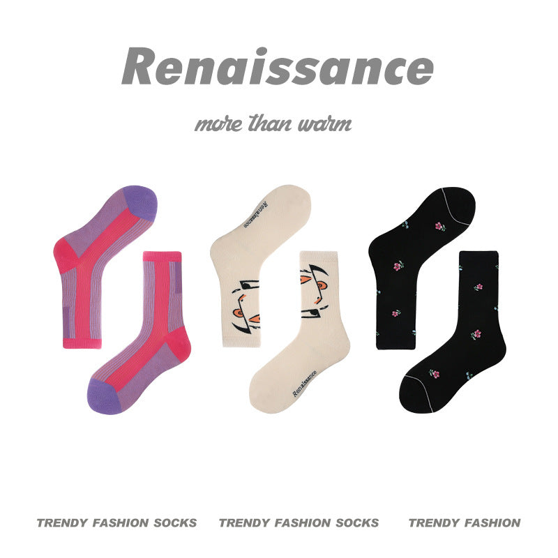 Renaissance Collection Women Socks 3 Pairs Bundle Gradient Strawberry Print Mid-Calf Socks 678428552980