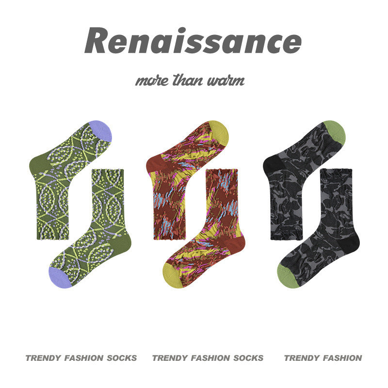 Renaissance Collection Women Socks 3 Pairs Bundle Dopamine Color Blocking Crew Socks