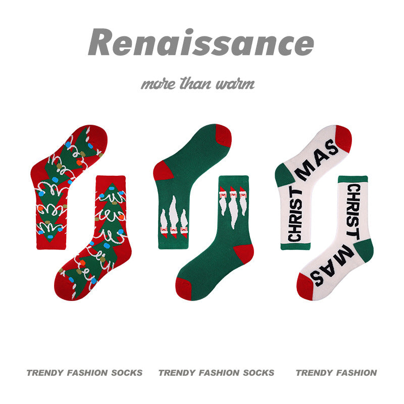 Renaissance Collection Women Socks 3 Pairs Bundle Merry Christmas Happy Holidays Cotton Print Crew Socks 683948357357