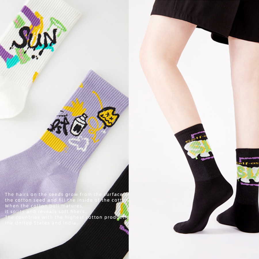 Women Socks Graffiti Art Street Style Summer Colourful Breathable Casual Mid calf Socks 694580277851