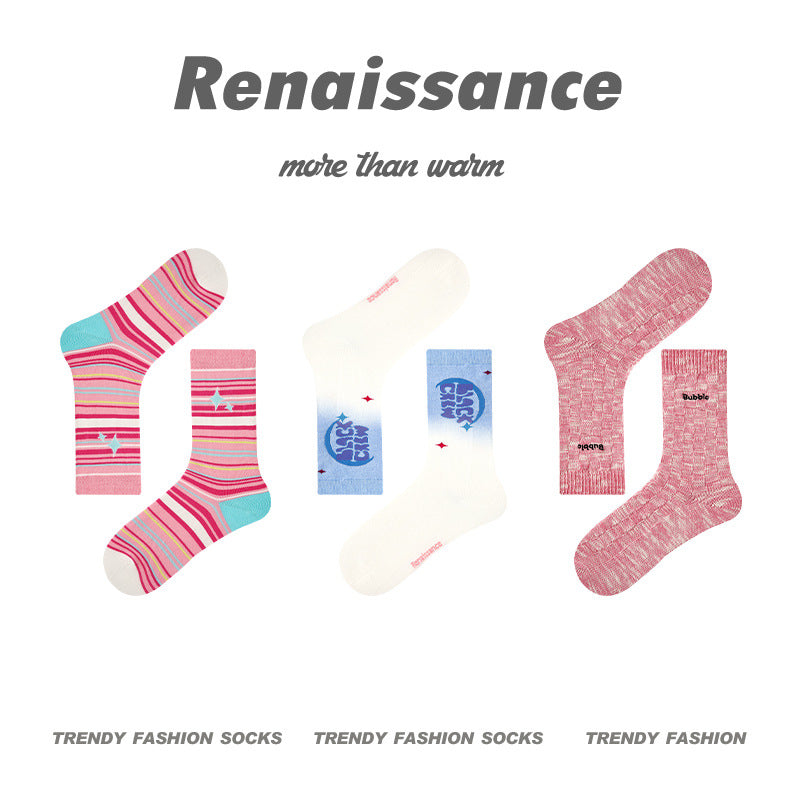 Renaissance Collection Women Socks 3 Pairs Bundle Flower Print Crew Socks 737707175027