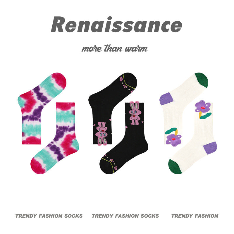 Renaissance Collection Women Socks 3 Pairs Bundle Flower Print Crew Socks 737707175027