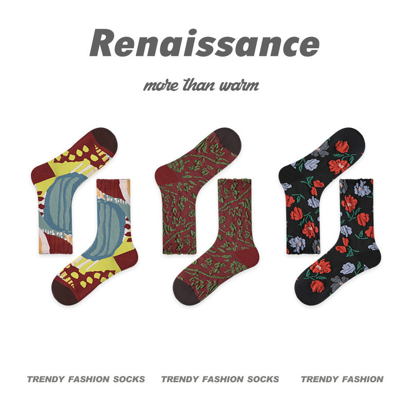 Renaissance Collection Women Socks 3 Pairs Bundle Dopamine Color Blocking Crew Socks