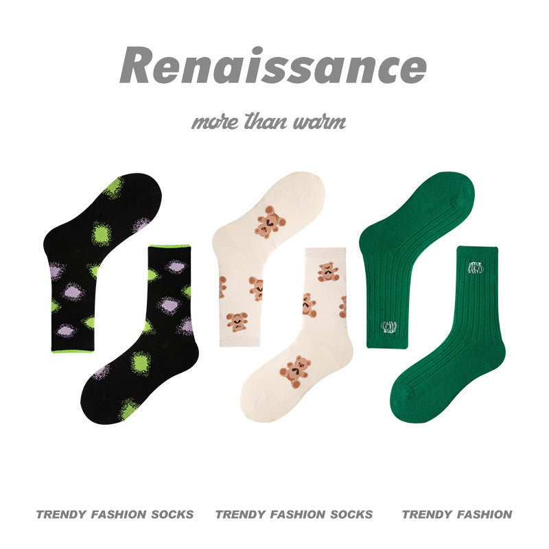 Renaissance Collection Women Socks 3 Pairs Bundle Gradient Strawberry Print Mid-Calf Socks 678428552980
