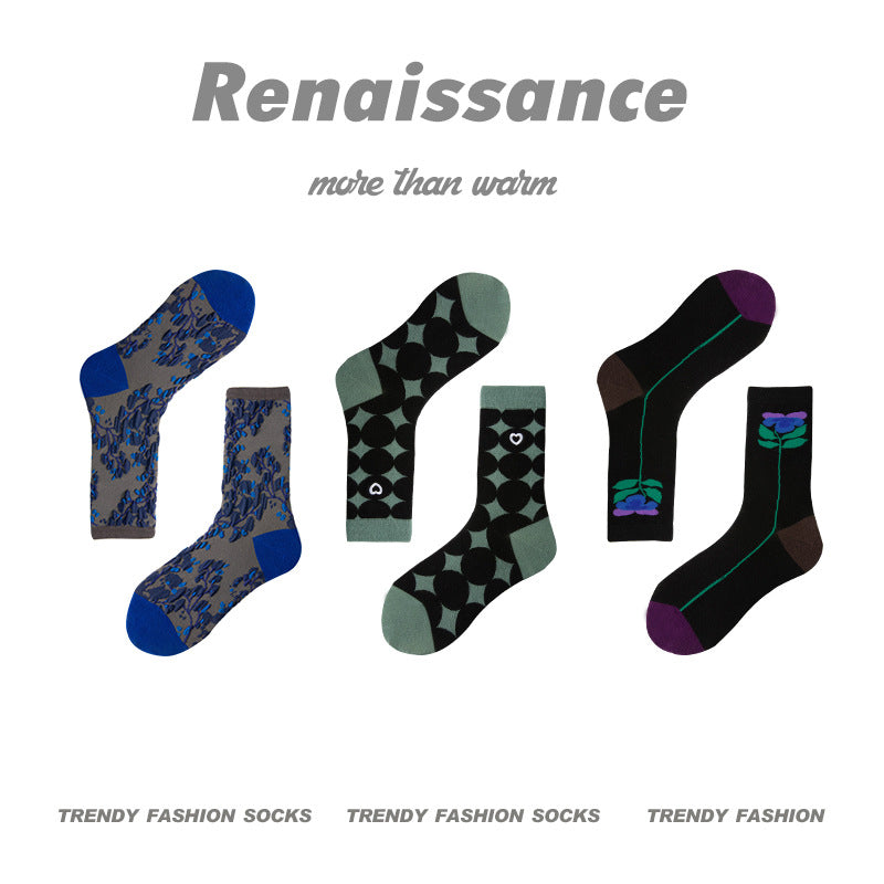 Renaissance Collection Women Socks 3 Pairs Bundle Gradient Strawberry Print Mid-Calf Socks 678428552980