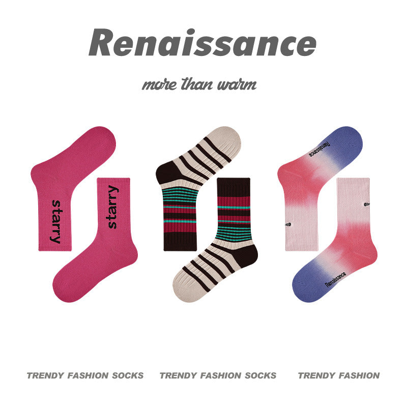 Renaissance Collection Women Socks 3 Pairs Bundle Flower Print Crew Socks 737707175027