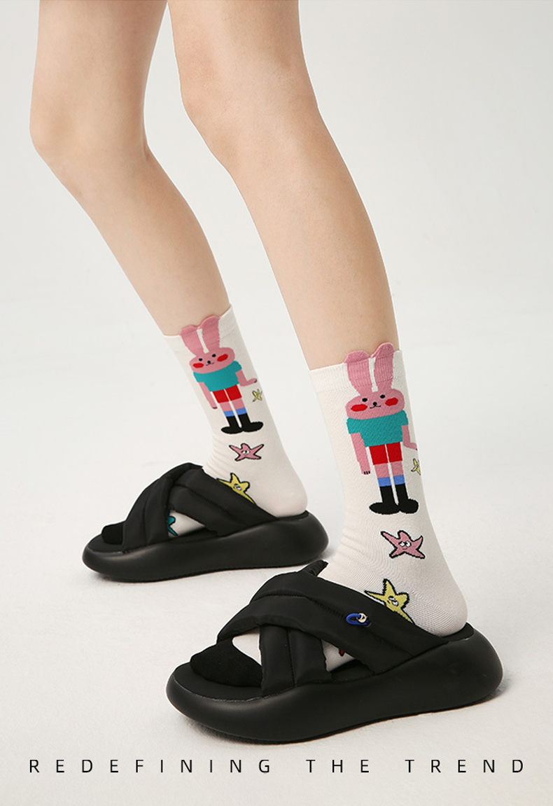 Women Socks 5 Pairs Bundle Cute Cartoon Bunny Rabbits Hosiery Spring Collection