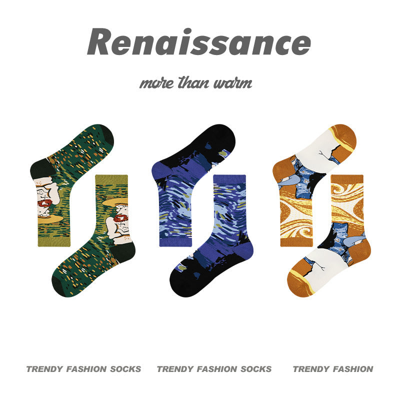 Renaissance Collection Men Socks 3 Pairs Bundle Loving Vincent Van Gogh Oin Paiting Art Crew Socks 733748521953