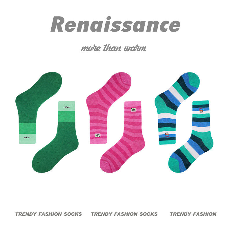 Renaissance Collection Women Socks 3 Pairs Bundle Trendy Flower Holidays Crew Socks 683950557858
