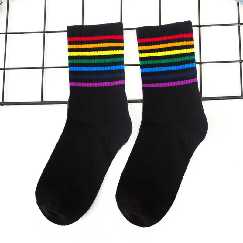 Winter Women Socks Cotton Rainbow Stripes Socks Christmas Fashion Warm Christmas Casual Tide Socks Harajuku Female Crew Socks