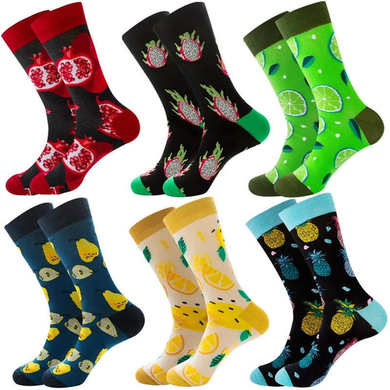 6 Pairs Hip Hop INS Style Men/Women Socks Combed Cotton Happy Print Art Funny Socks Men Casual Crew Skateboard Socks Long Tube