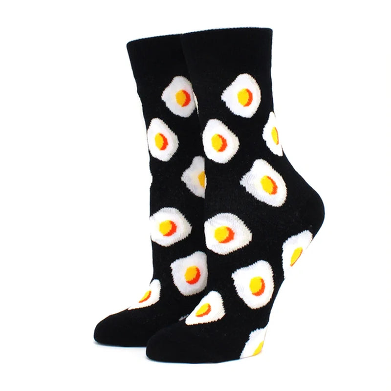 Women Socks Funny Cute Cartoon Fruits Banana Avocado Lemon Egg Cookie Donuts Food Happy Colorful Novelty Skateboard Socks