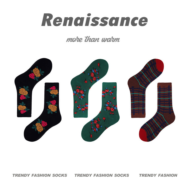 Renaissance Collection Women Socks 3 Pairs Bundle Trendy Flower Holidays Crew Socks 683950557858