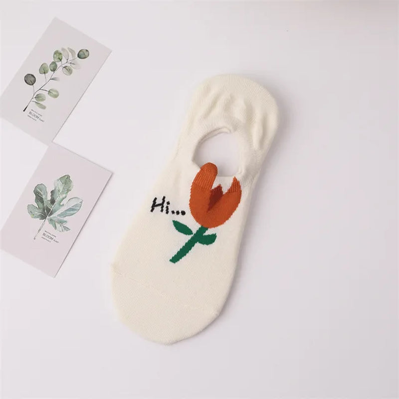 Women Socks Flower Rabbit Pattern Cute Kawaii Japanese Korean Style Cotton Harajuku Funny Breathable Casual Spring Floral Socks