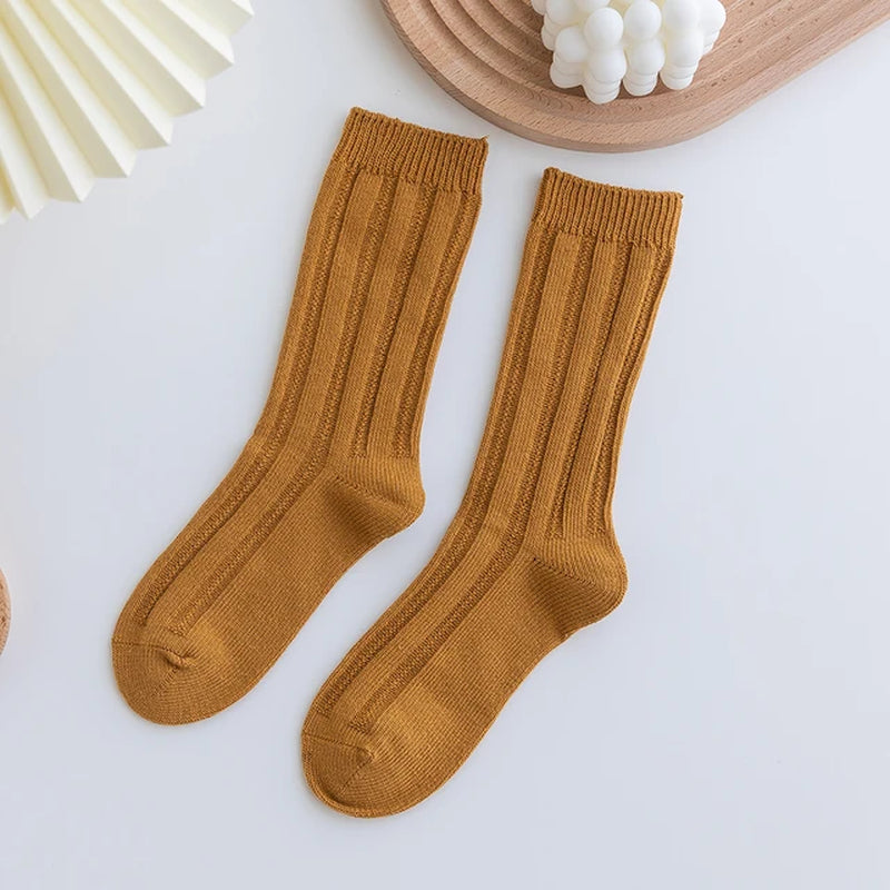 1 Pair Women Socks Spring Autumn Retro Style Men Couple Cotton Socks Flower Stripe Plaid Pattern Solid Colorful Socks