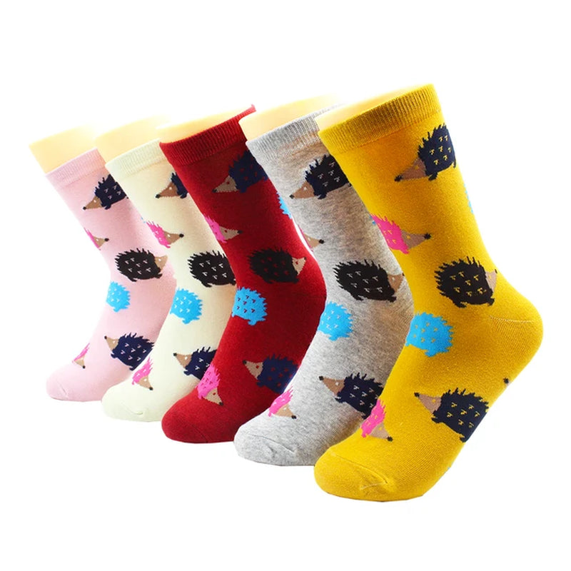 5/10 Pairs Harajuku Hip-Hop Animal Print Cotton Women Socks Fashion Korean Kawaii Cute Cartoon Cat Dog Duck Girl Socks