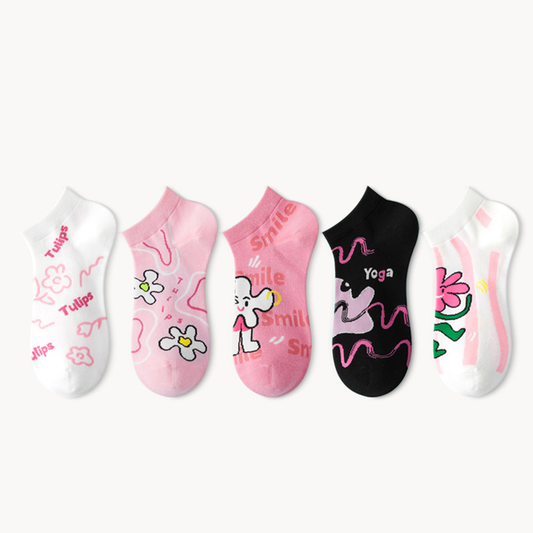 Women Socks 5 Pairs Bundle Summer Cartoon Breathable Ankle Socks 648424972951