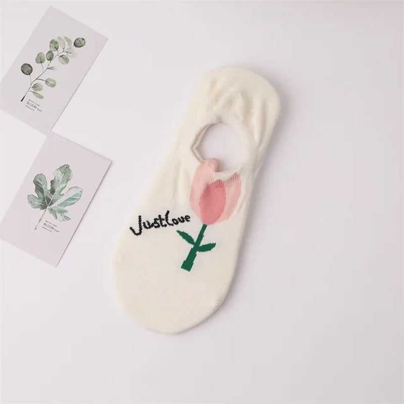 Women Socks Flower Rabbit Pattern Cute Kawaii Japanese Korean Style Cotton Harajuku Funny Breathable Casual Spring Floral Socks