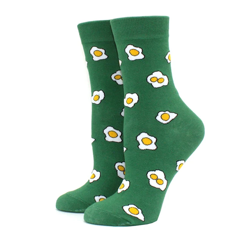 Women Socks Funny Cute Cartoon Fruits Banana Avocado Lemon Egg Cookie Donuts Food Happy Colorful Novelty Skateboard Socks