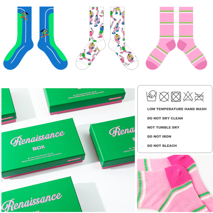 Renaissance Collection Women Socks 3 Pairs Bundle Summer Thin Striped Print Mid-Calf Socks