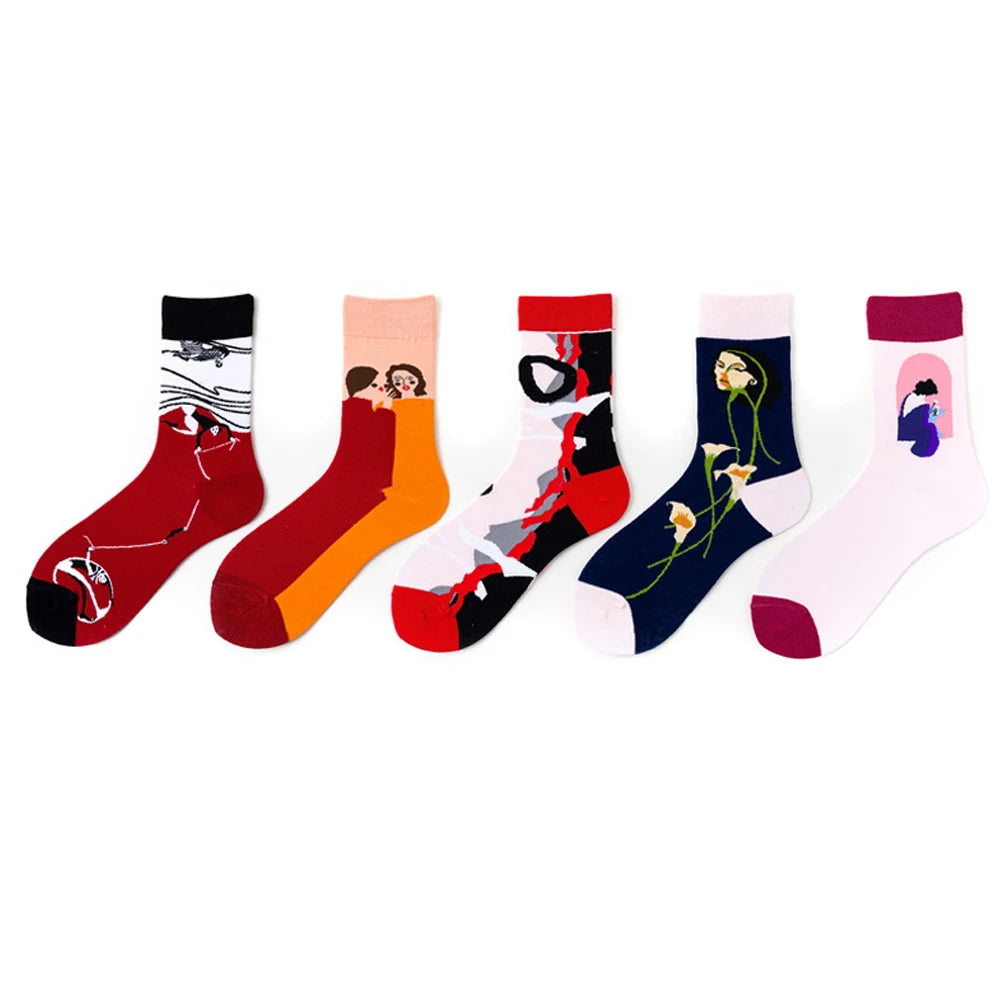 Women Socks New Art Combed Cotton Fashion Street Trend Hip Hop Skateboard Socks Novelty Casual Crazy Happy Socks Christmas Gifts