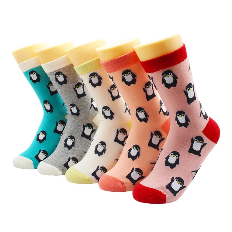 5/10 Pairs Harajuku Hip-Hop Animal Print Cotton Women Socks Fashion Korean Kawaii Cute Cartoon Cat Dog Duck Girl Socks