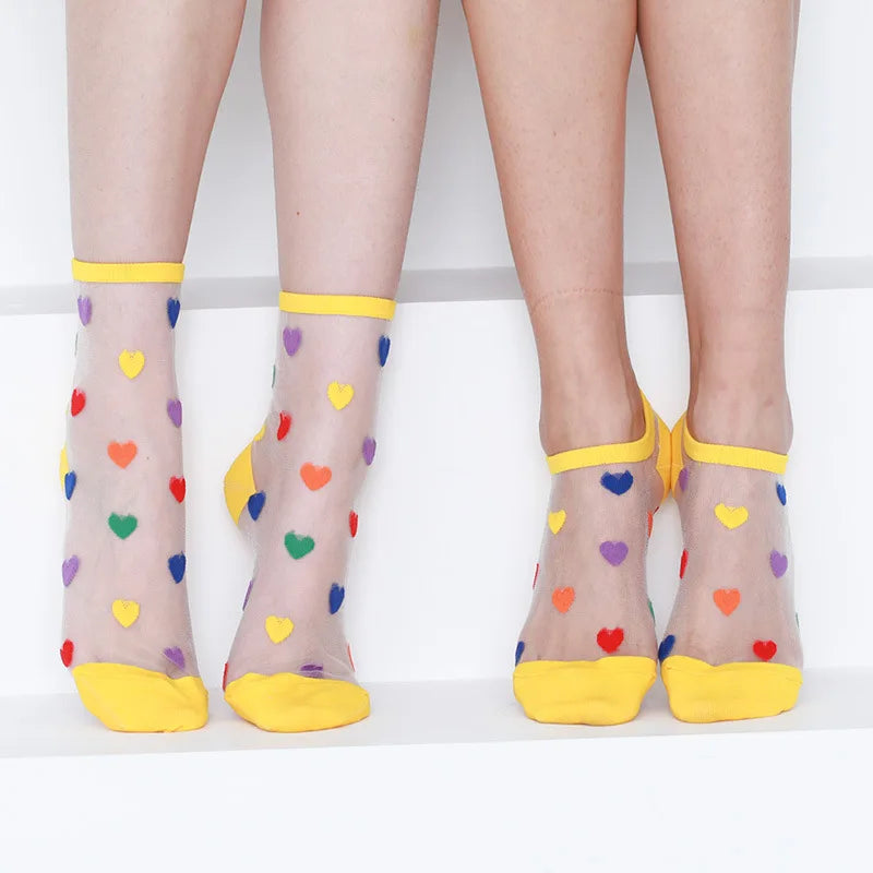 Women Socks 2022 New Fashion Long Transparent Cute Heart Thin Socks Female Summer Casual Sweet Funny Socks Women Korean Style