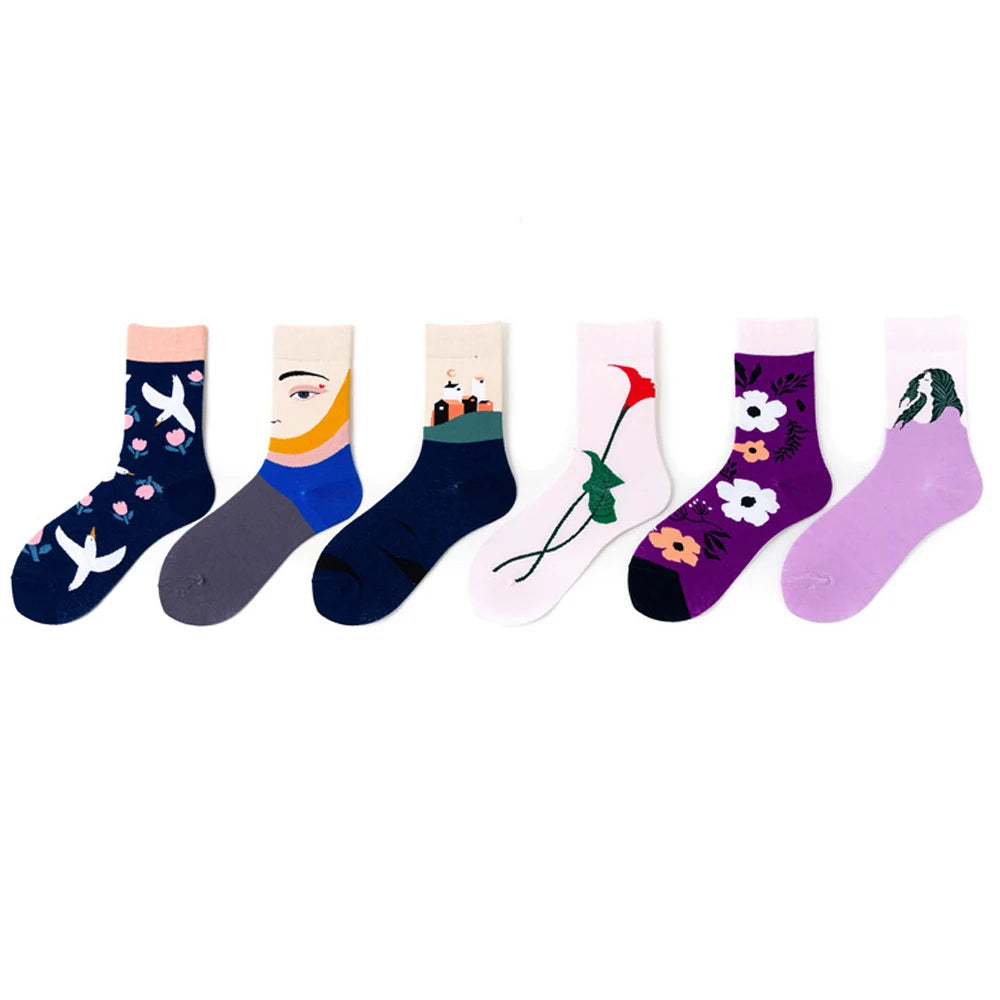 Women Socks New Art Combed Cotton Fashion Street Trend Hip Hop Skateboard Socks Novelty Casual Crazy Happy Socks Christmas Gifts