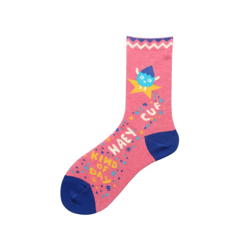 Women Socks Fashion Funny Creative Colorful Flower Letter Oil Pattern Art Socks Street Trend Happy Sox