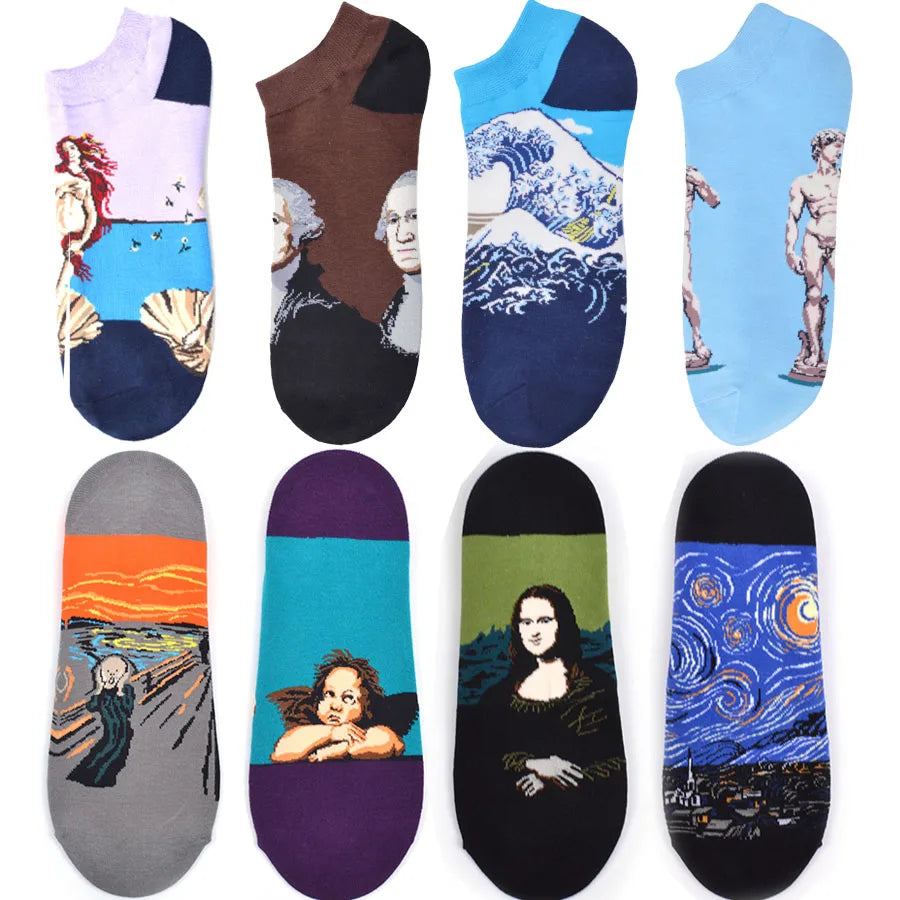 Happy Art Socks Van Gogh Women Socks Funny Cotton Summer Cute Socks Lot Famous Oil Painting Pattern Ankle Socks Men Dropshipping