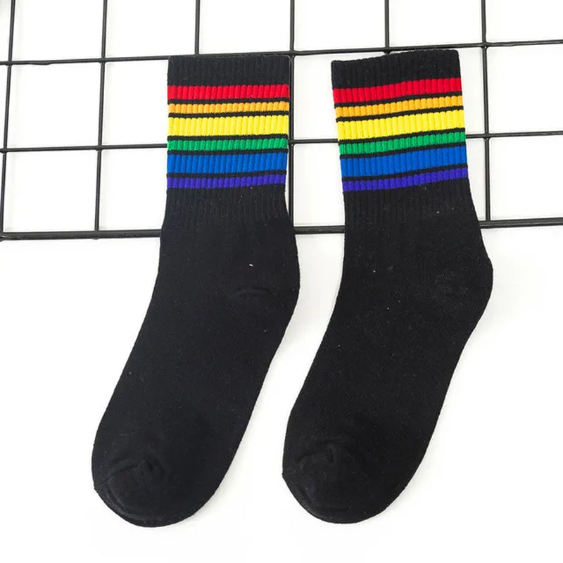 Winter Women Socks Cotton Rainbow Stripes Socks Christmas Fashion Warm Christmas Casual Tide Socks Harajuku Female Crew Socks