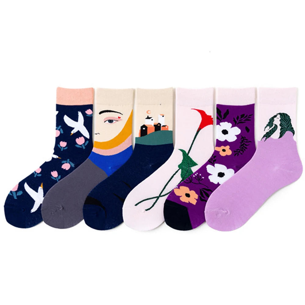 Women Socks New Art Combed Cotton Fashion Street Trend Hip Hop Skateboard Socks Novelty Casual Crazy Happy Socks Christmas Gifts