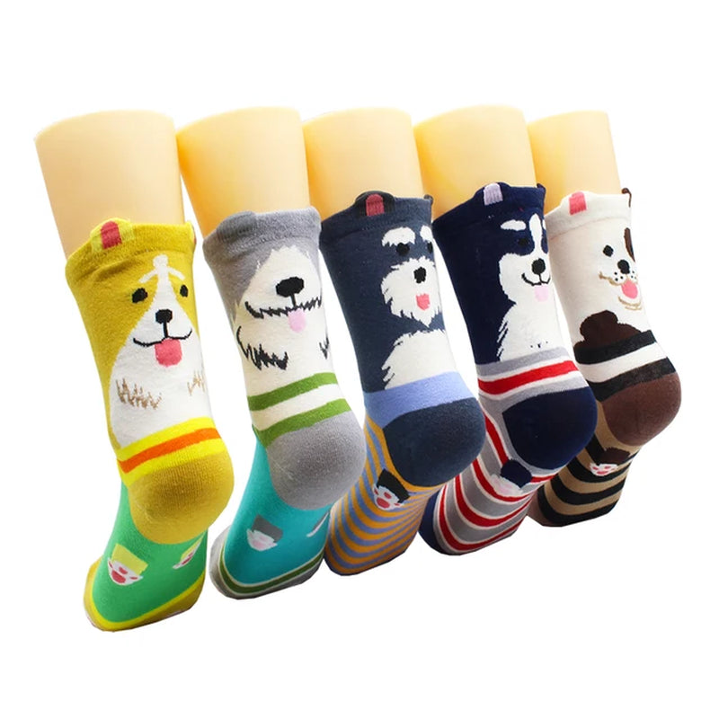 5/10 Pairs Fashion Korean Kawaii Cute Cartoon Cat Dog Fox Happy Funny Girl Socks Harajuku Hip-Hop Animal Cotton Women Socks