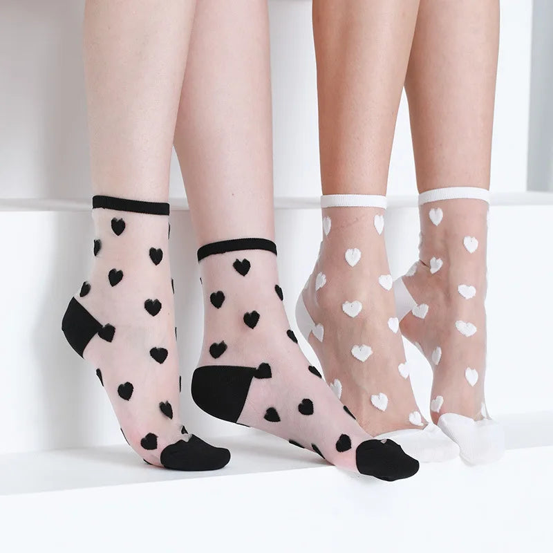 Women Socks 2022 New Fashion Long Transparent Cute Heart Thin Socks Female Summer Casual Sweet Funny Socks Women Korean Style