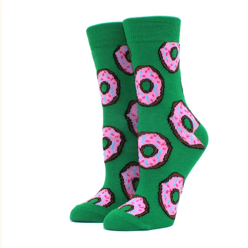 Women Socks Funny Cute Cartoon Fruits Banana Avocado Lemon Egg Cookie Donuts Food Happy Colorful Novelty Skateboard Socks