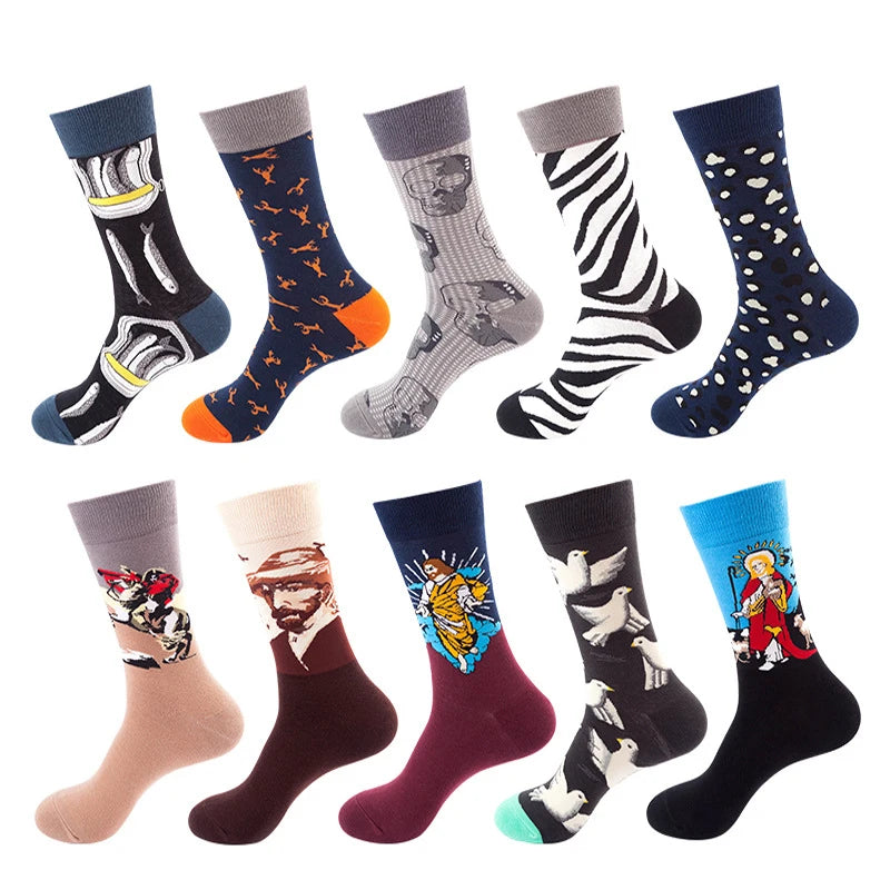 Oil Painting Retro Design Women Socks Autumn Winter World Famous Art Mural Harajuku Skateboard Men and Women Cotton Socks