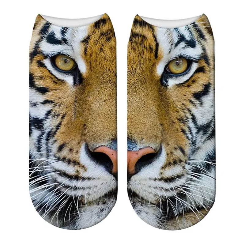 Funny Tiger Printed Socks Short Animal Women Socks Terror Novelty Socks Fashion Cute Low Cut Design Ankle Socks 5ZWS65