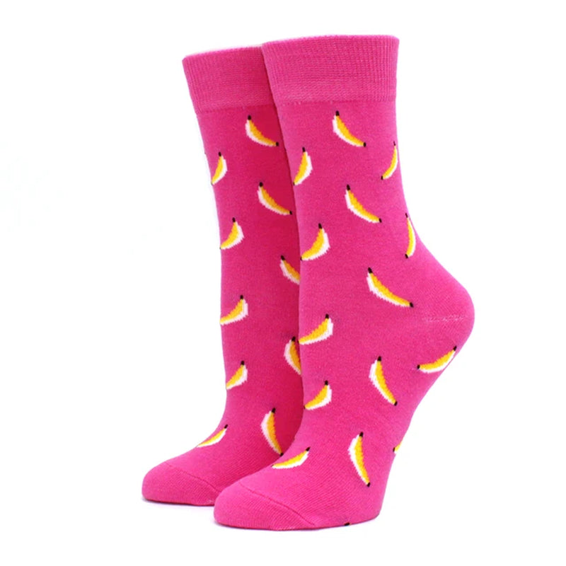 Women Socks Funny Cute Cartoon Fruits Banana Avocado Lemon Egg Cookie Donuts Food Happy Colorful Novelty Skateboard Socks