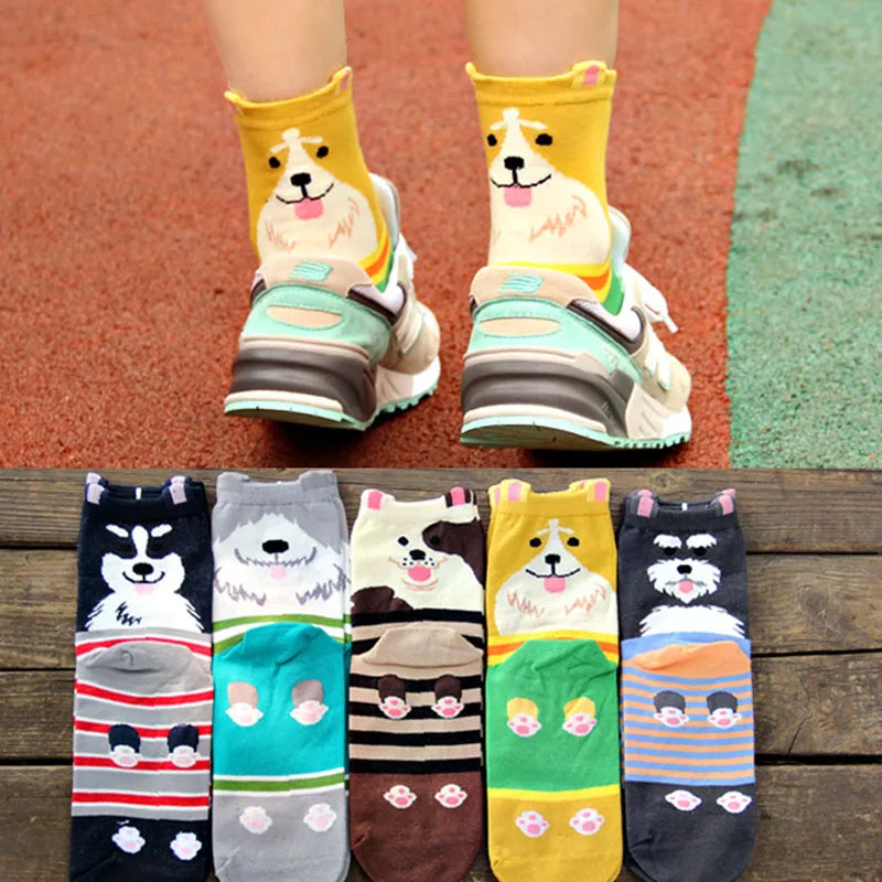 Fashion Cartoon Couple Socks Puppy Dog Pet Style Socks Harajuku Men Women Socks Schnauzer Collie Novelty Cotton Printed Socks