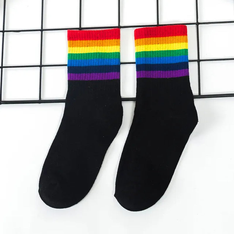 Winter Women Socks Cotton Rainbow Stripes Socks Christmas Fashion Warm Christmas Casual Tide Socks Harajuku Female Crew Socks