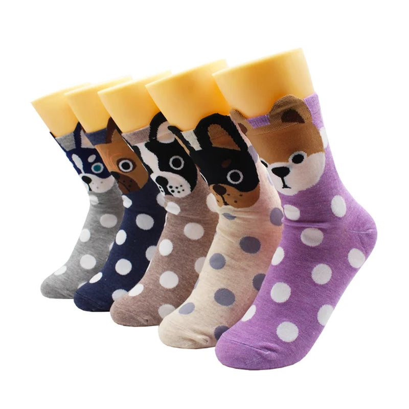 5/10 Pairs Fashion Korean Kawaii Cute Cartoon Cat Dog Fox Happy Funny Girl Socks Harajuku Hip-Hop Animal Cotton Women Socks