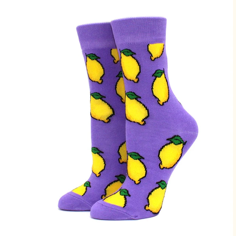 Women Socks Funny Cute Cartoon Fruits Banana Avocado Lemon Egg Cookie Donuts Food Happy Colorful Novelty Skateboard Socks