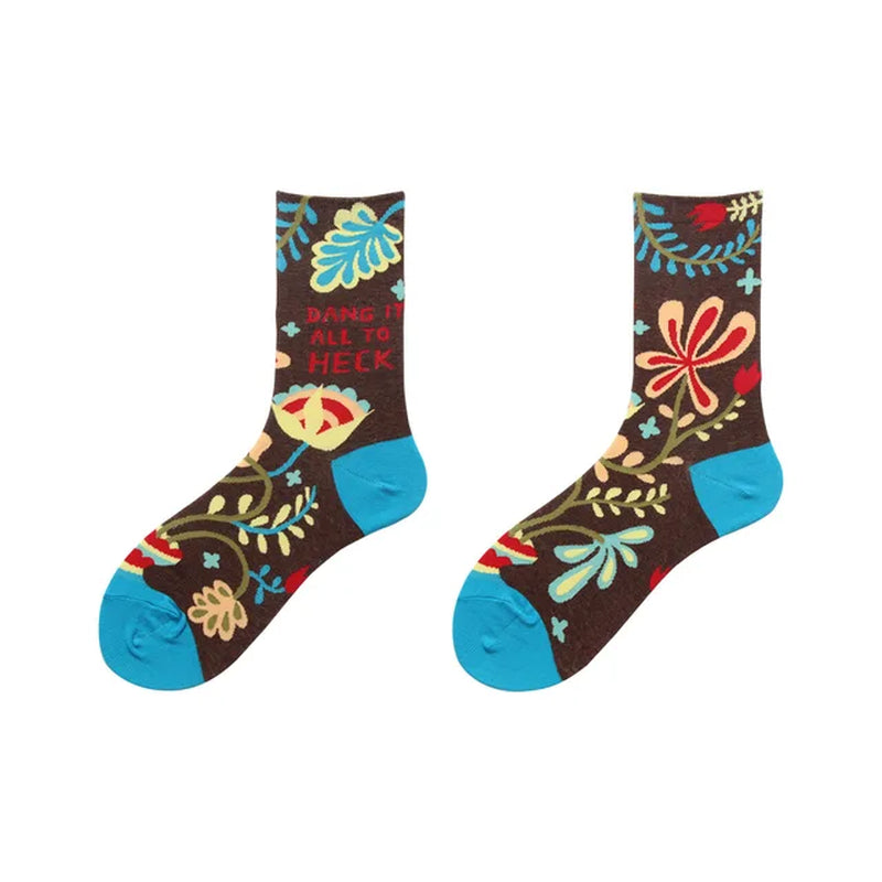 Women Socks Fashion Funny Creative Colorful Flower Letter Oil Pattern Art Socks Street Trend Happy Sox